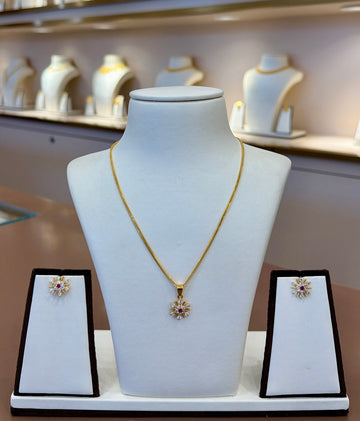 22KT Gold Pendant Set with Cubic Zirconia