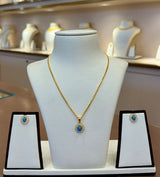 22KT Gold Pendant Set with Turquoise Stone and Cubic Zirconia