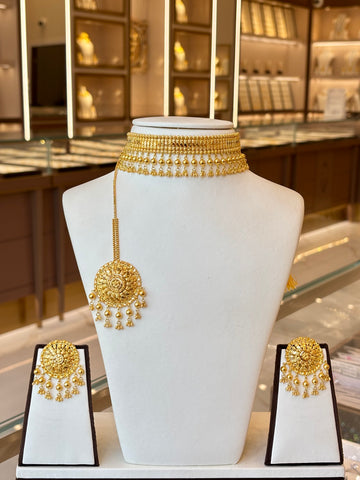 22KT Gold Choker Set with Tikka