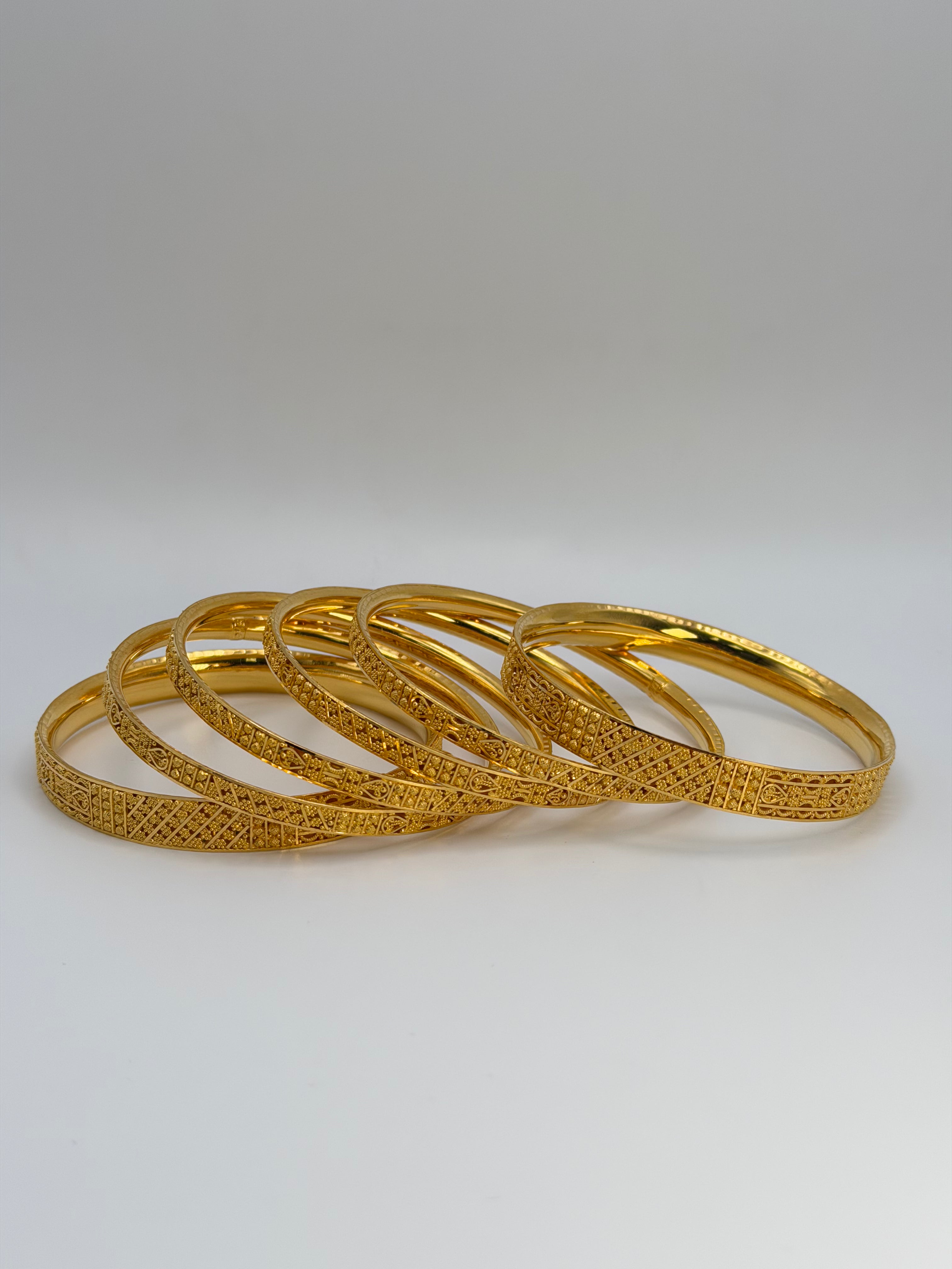 22KT Gold 6-piece Bangle Set (sz 2.5)
