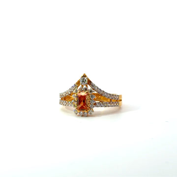 22KT Gold Ring with Orange Stone and Cubic Zirconia