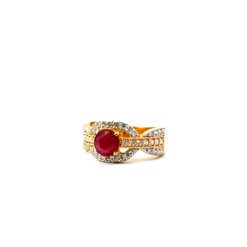 22KT Gold Ring with Ruby Stone and Cubic Zirconia