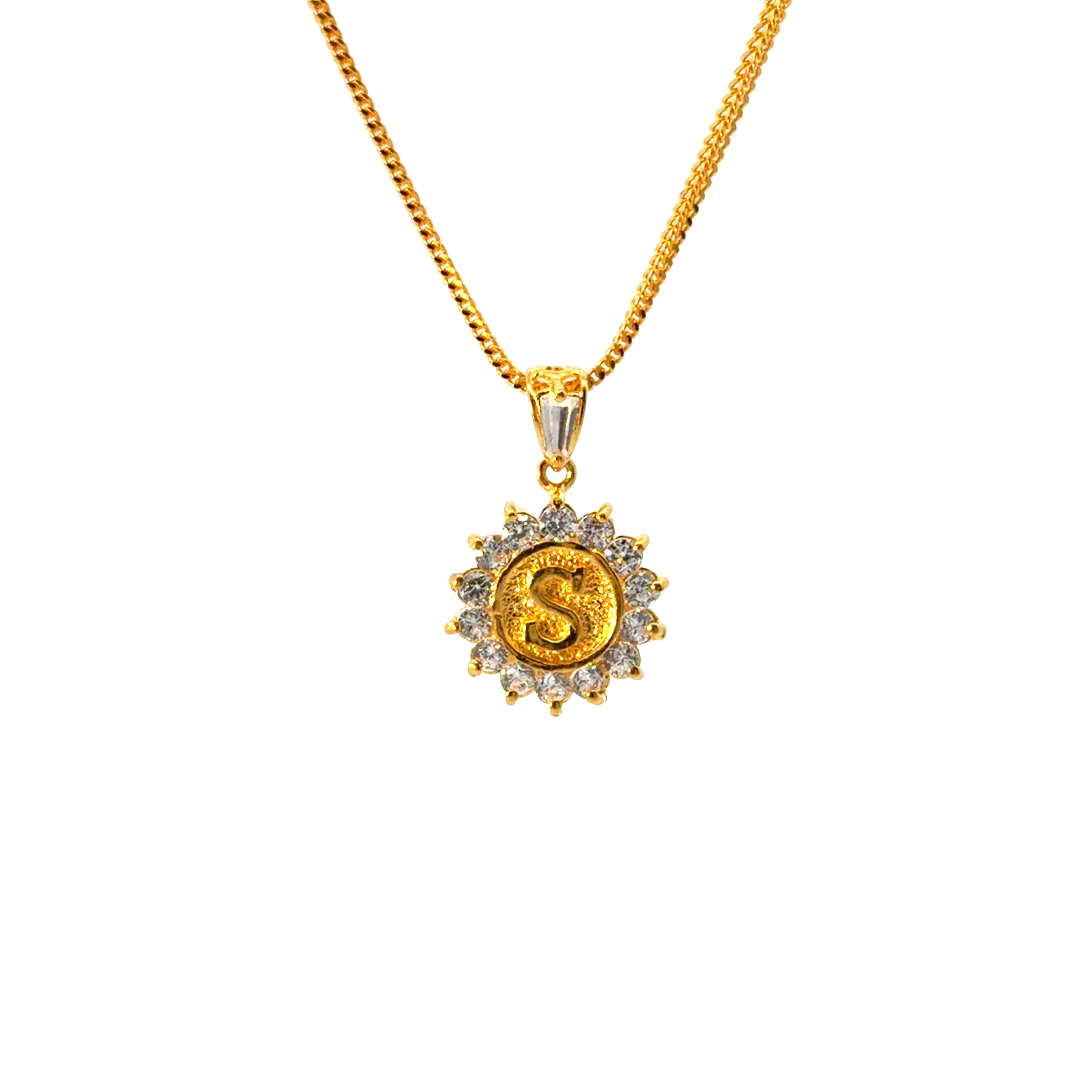 22KT Gold Pendant with Cubic Zirconia (more letters available)