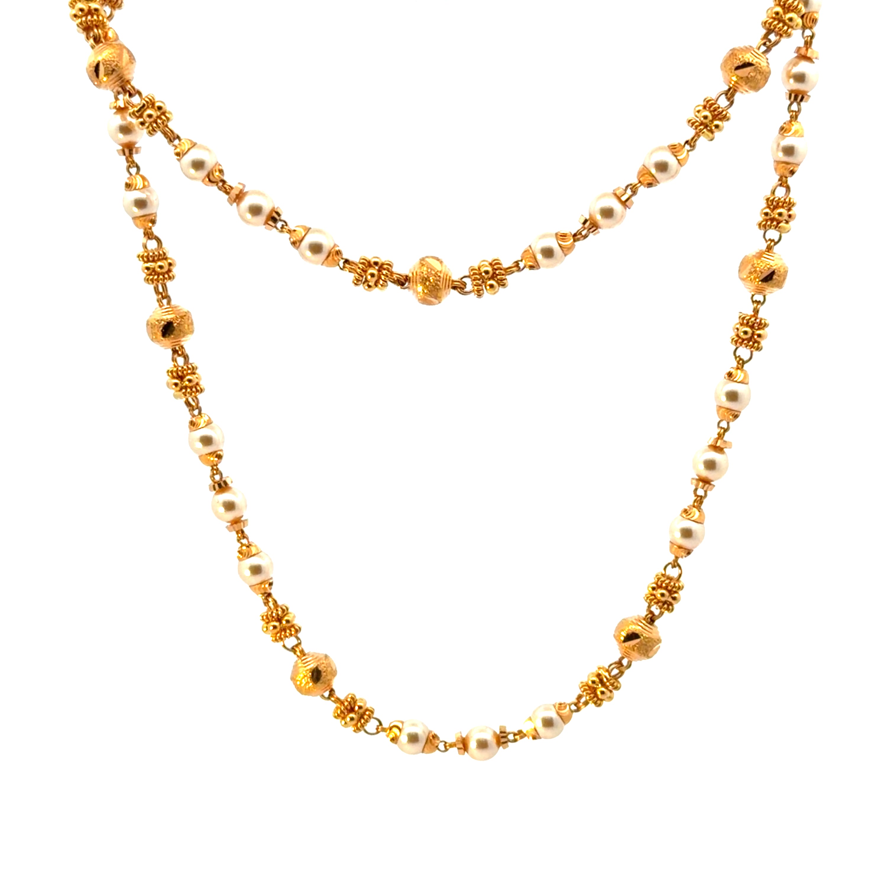 22KT Gold Beaded Chain with Pearls (18 inch)