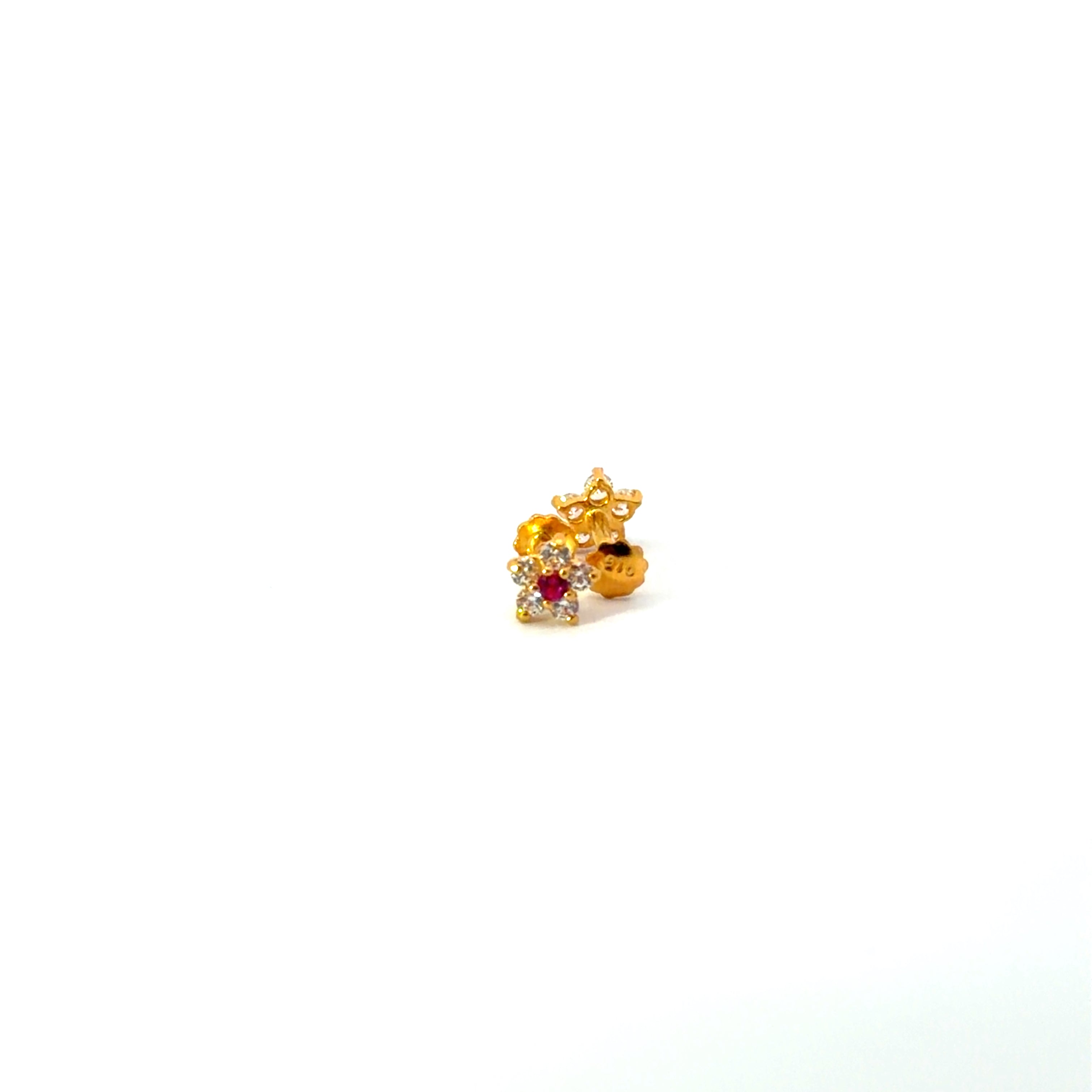22KT Gold Studs with Cubic Zirconia and Red Ruby