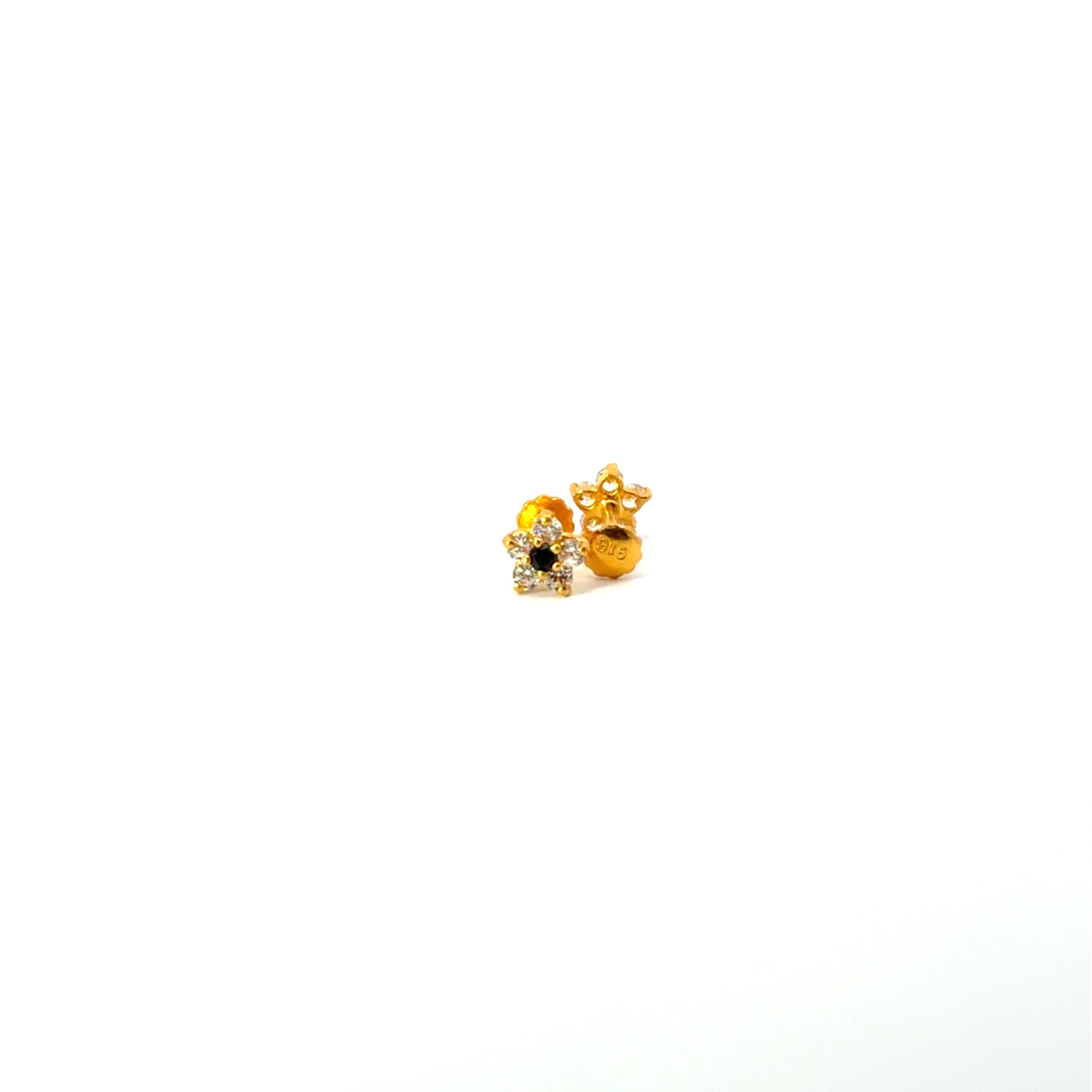 22KT Gold Studs with Cubic Zirconia and Black Stone