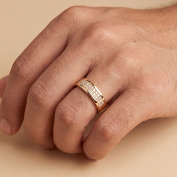 14KT Yellow Gold Double Diamond Row Band