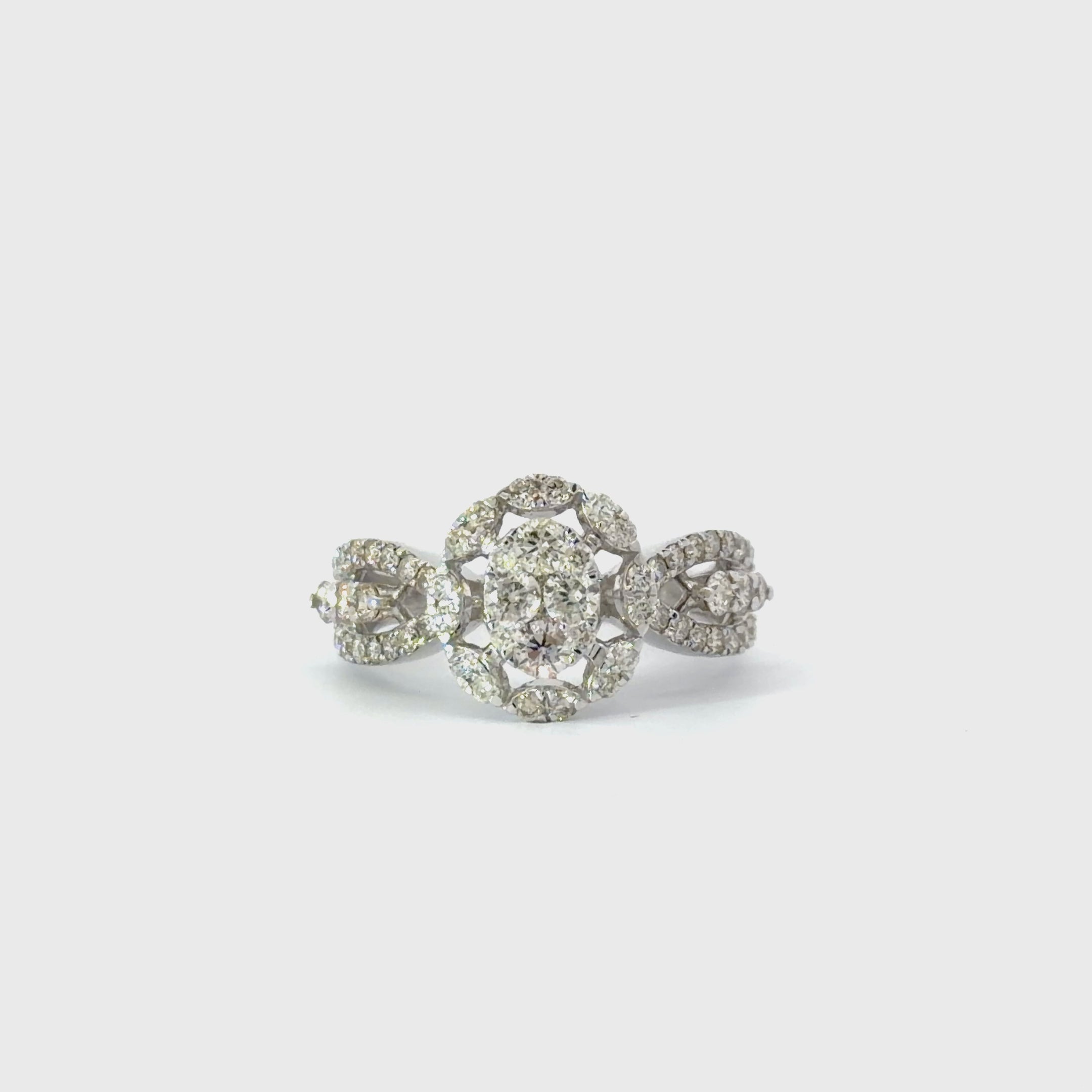 14KT White Gold Oval Cluster Diamond Ring